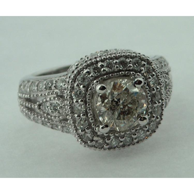 Bague En Réel Diamant Rond De 2.51 Carats Bague En Or Avec Halo Et Pavé D'Aspect Antique