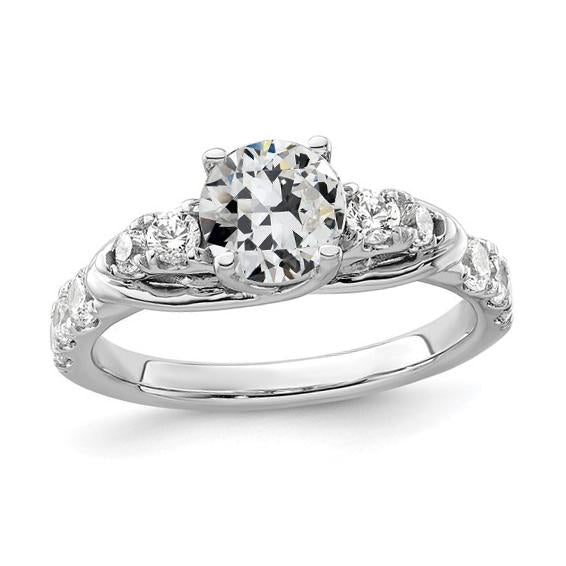 Bague En Réel Diamant Rond Taille Ancienne Avec Treillis Accentués 2.75 Carats