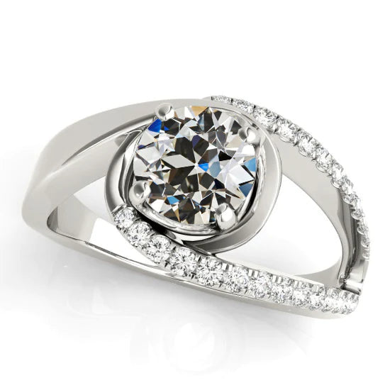 Bague En Réel Diamant Rond Taille Ancienne Sertie De Griffes Tige Torsadée 3.75 Carats