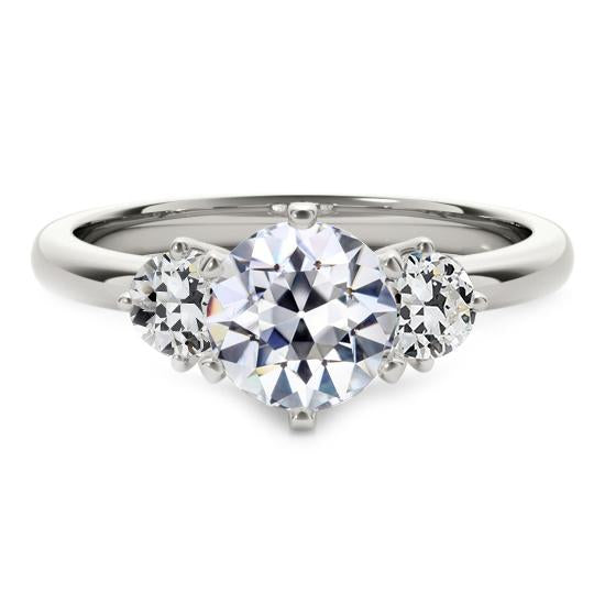 Bague En Réel Diamant Taille Ancienne Avec 3 Pierres Rondes Sertie De 6 Griffes 3.50 Carats