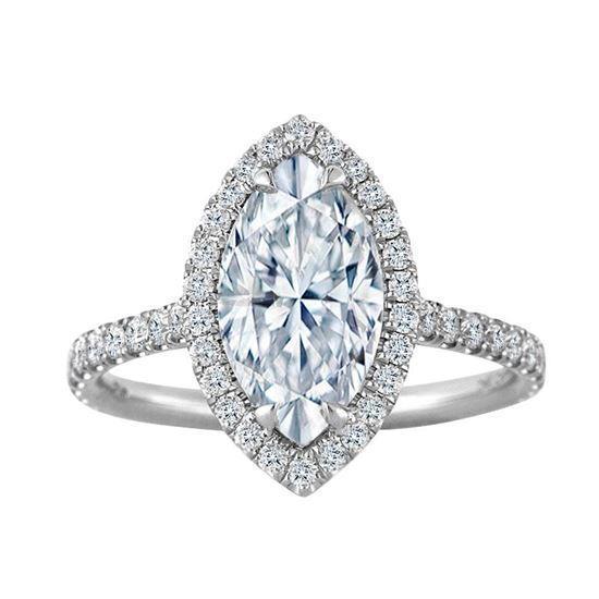Bague En Réel Diamant Taille Marquise Avec Halo 1.94 Carats En Or Blanc 14K Bijoux
