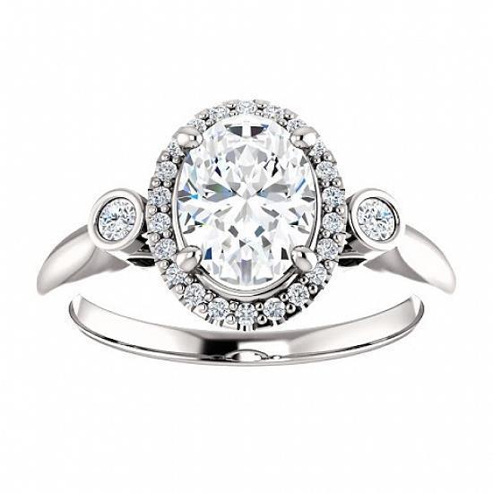 Bague En Véritable Diamant De Style Trois Pierres De Taille Ovale 1.80 Carats En Or Blanc 14K
