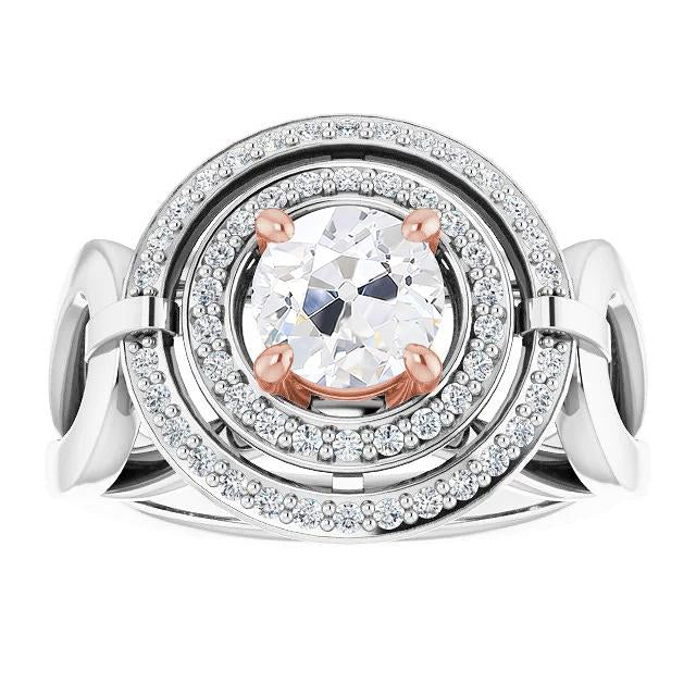 Bague En Véritable Diamant Double Halo Vieux Mineur Sertie De Griffes 5.25 Carats Tige Fendue