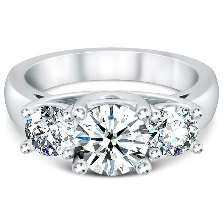 Bague En Véritable Diamant Rond À Trois Pierres De 2.50 Ct En Or Blanc 14K