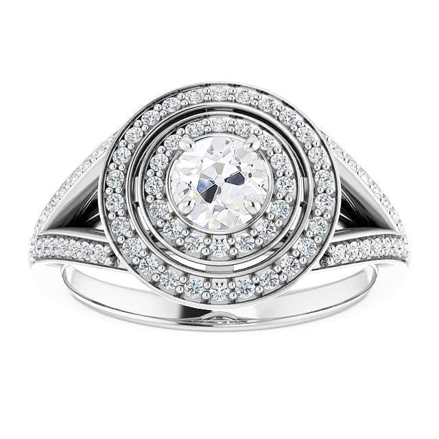 Bague En Véritable Diamant Rond Taille Ancienne Double Halo De Style Vintage 6 Carats