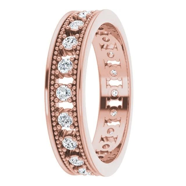 Bague Éternité Réel Diamant Style Antique Or Rose 1 Carat 14K