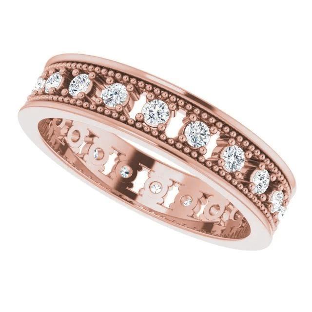 Bague Éternité Réel Diamant Style Antique Or Rose 1 Carat 14K