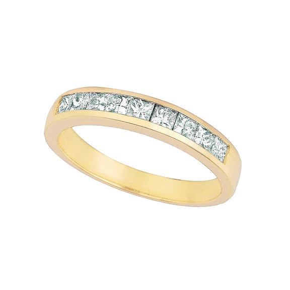 Bague Éternité Réel Diamant Taille Princesse 2.25 Carats Or Jaune 14K