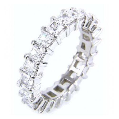 Bague Éternité Réel Diamant Taille Princesse 5 Carats Or Blanc 14K