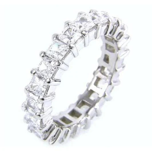 Bague Éternité Réel Diamant Taille Princesse 5 Carats Or Blanc 14K