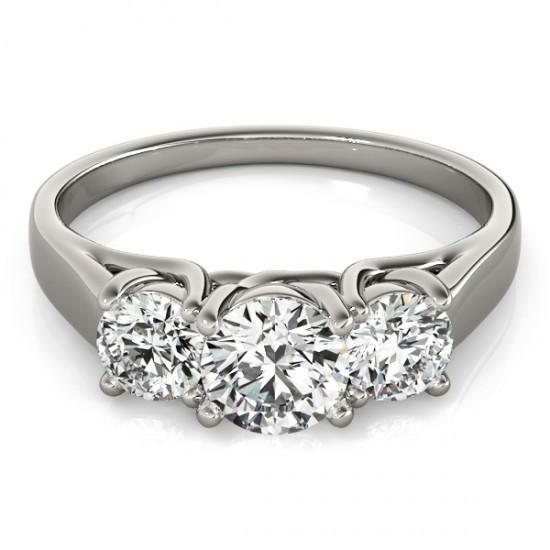 Bague Etincelante Avec Réel Diamant Rond Brillant De 1.65 Carat Et 3 Pierres En Or 14 Carats