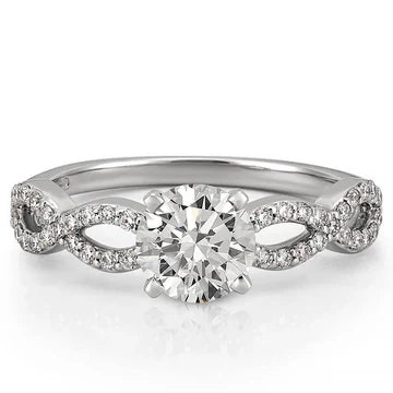 Bague Fantaisie Anniversaire Réel Diamant Rond 1.20 Carats Or Blanc 14K