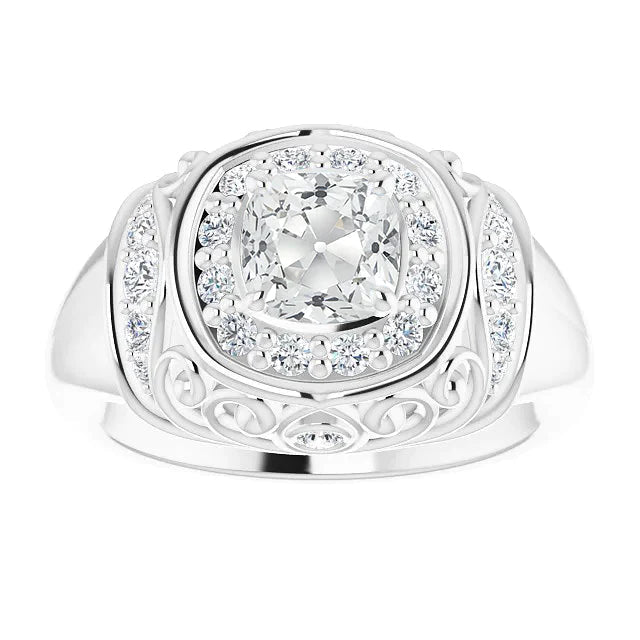 Bague Fantaisie En Réel Diamant Taille Ancienne Avec Coussin De Style Vintage 3.25 Carats