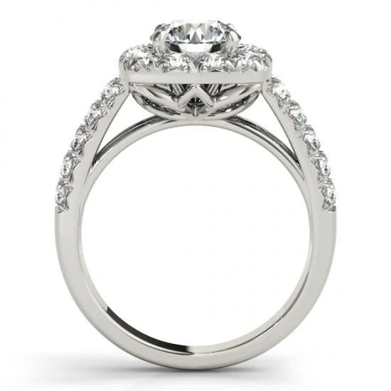 Bague Fantaisie Halo De Réel Diamants Brillants Ronds De 1.90 Carats En Or Massif 14K
