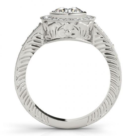 Bague Fantaisie Halo Véritable Diamants Ronds 1.25 Carats Or Blanc 14K