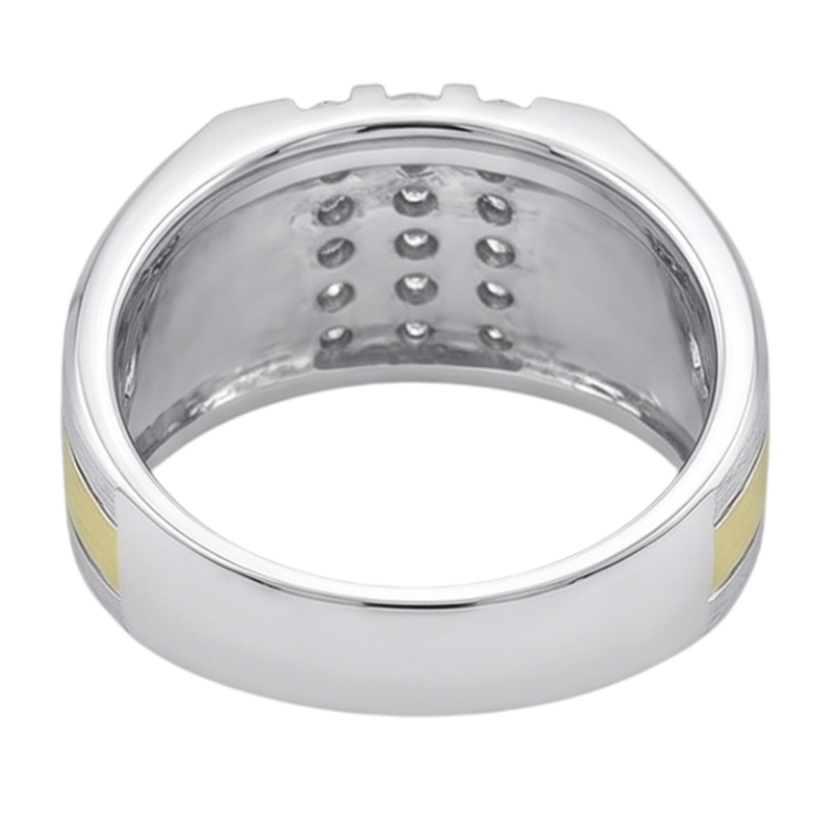 Bague Fantaisie Homme Réel Diamant Naturels Extraits des Mines ( et non cultivés en laboratoire ) Rond 1.50 Carats Or Bicolore 14K