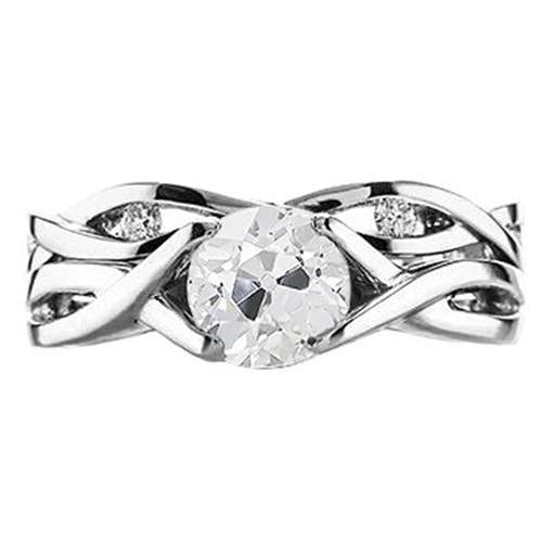 Bague Fantaisie Réel Diamant Mineur 3 Pierres Pour Femme. Tige Torsadée 1.25 Carats