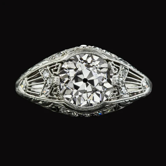 Bague Fantaisie Réel Diamant Rond Taille Ancienne En Or Style Antique 4.25 Carats