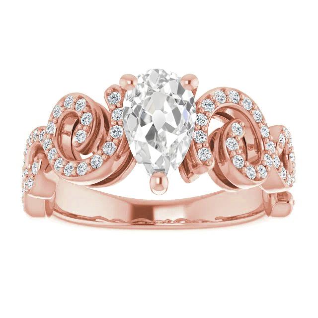 Bague Fantaisie Réel Diamant Taille Poire Ancienne Tige Torsadée Or 5.20 Carats