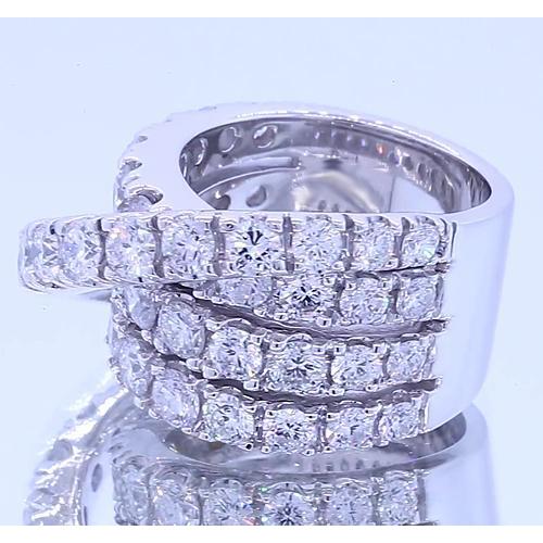 Bague Fantaisie Réel Diamants Ronds 5.10 Carats Quatre Griffes Or Blanc 14K