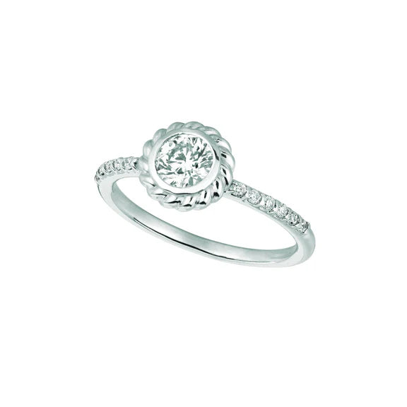 Bague Fantaisie Ronde Halo De Réel Diamants 1 Carat En Or Blanc 14 Carats