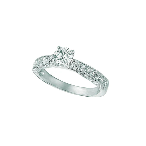 Bague Fantaisie Solitaire Avec Accents Réel Diamant 1 Carats