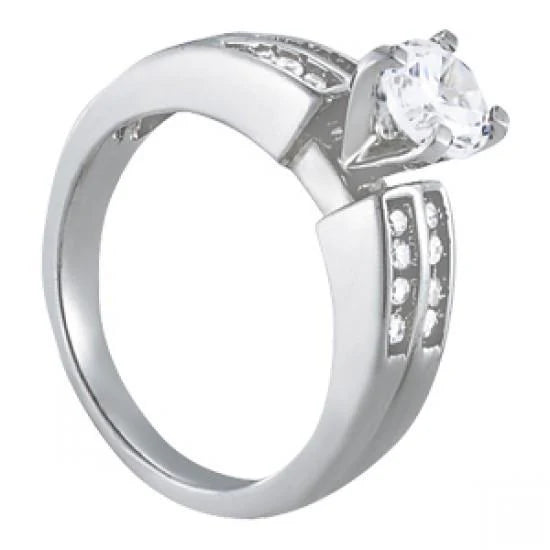 Bague Fantaisie Solitaire Réel Diamant Rond Avec Accent 1 Carat WG 14K