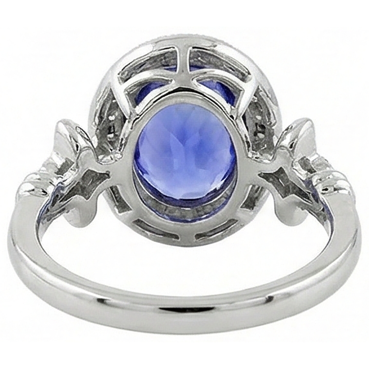 Bague Fantaisie Tanzanite 9 Carats Avec Petits Diamants Naturels Extraits des Mines ( et non cultivés en laboratoire ) Or Blanc 14K