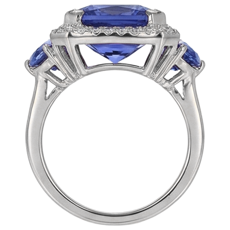 naturel round tanzanite 6.75carats bague avec accents diamants
