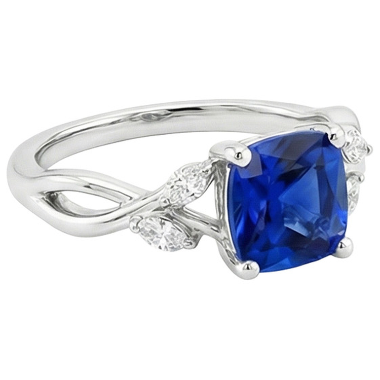 Bague Femme Diamant Naturels Extraits des Mines ( et non cultivés en laboratoire ) Marquise & Coussin Saphir Cinq Pierres 2.75 Carats
