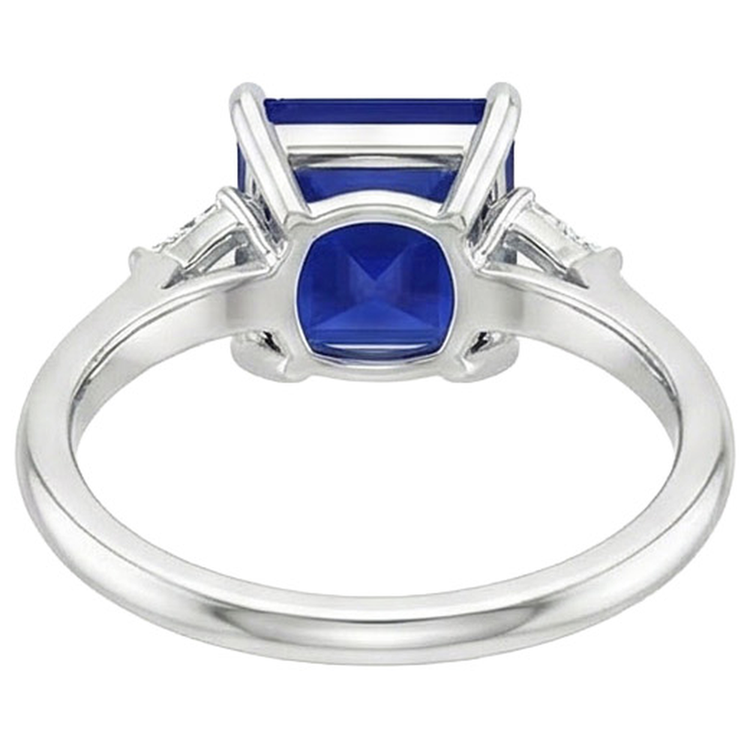 Bague Femme Diamant Naturels Extraits des Mines ( et non cultivés en laboratoire ) Princesse Saphir Bleu 5.25 Carats Or Blanc