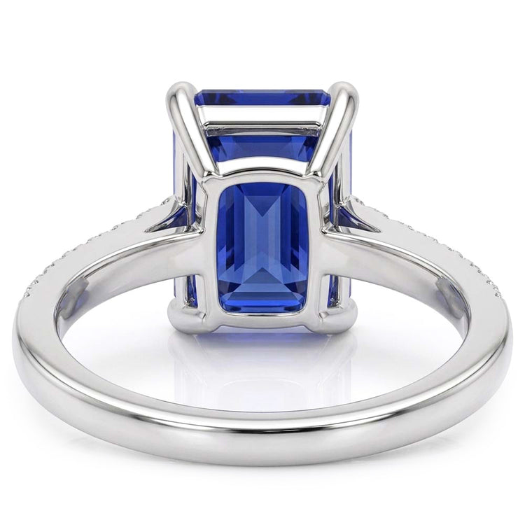 Bague Femme Diamant émeraude Saphir Or Blanc 3 Carats Pavé 14K