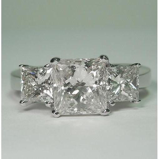 Bague Femme Naturel Diamant Taille Princesse 3.50 Carats Or Blanc