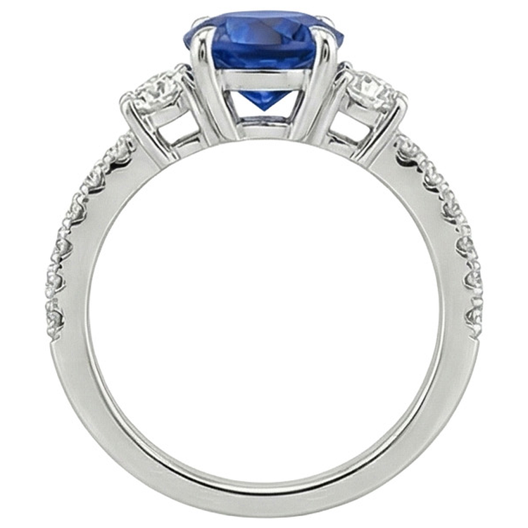 Bague Femme Or Diamant Naturels Extraits des Mines ( et non cultivés en laboratoire ) Saphir Bleu Bague Style 3 Pierres 3 Carats Nouveau