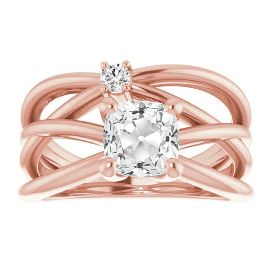 Bague Femme Ronde & Coussin Réel Diamant Taille Ancienne Ensemble 4 Griffes 5.50 Carats