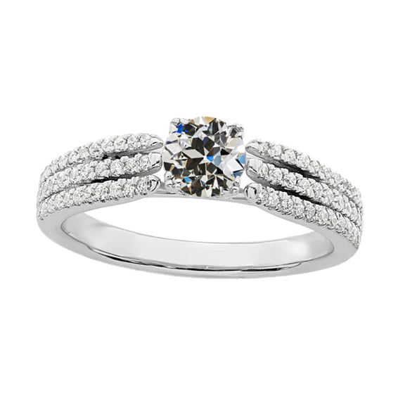 Bague Femme Ronde Réel Diamant Taille Ancienne Trois Rangs Accents 4 Carats