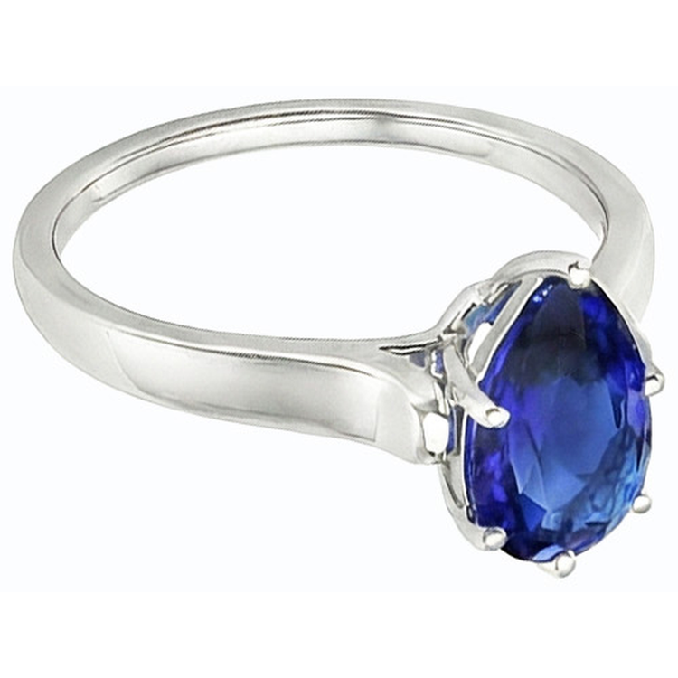 Bague Femme Solitaire Poire Sri Lanka Saphir Or Blanc 2 Carats