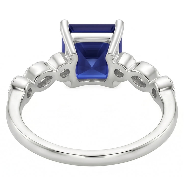Bague Femme Solitaire Saphir Bleu Avec Accents Style Vintage 6 Carats