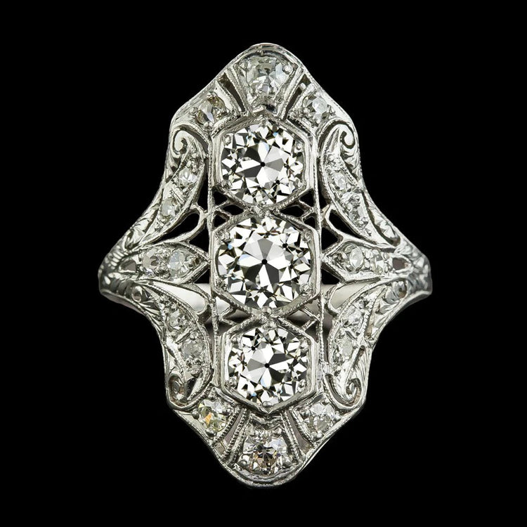 Bague Femme Style Antique Milligrain Réel Diamant Taille Ancienne Mine 4.25 Carats