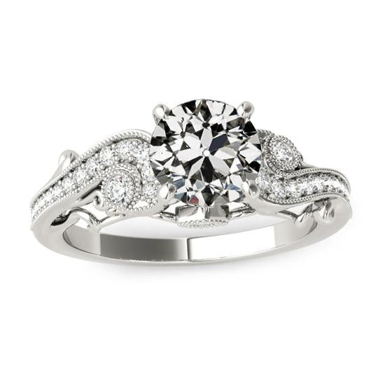 Bague Femme Véritable Diamant Taille Ancienne Filigrane Millgrain Or Blanc 4 Carats