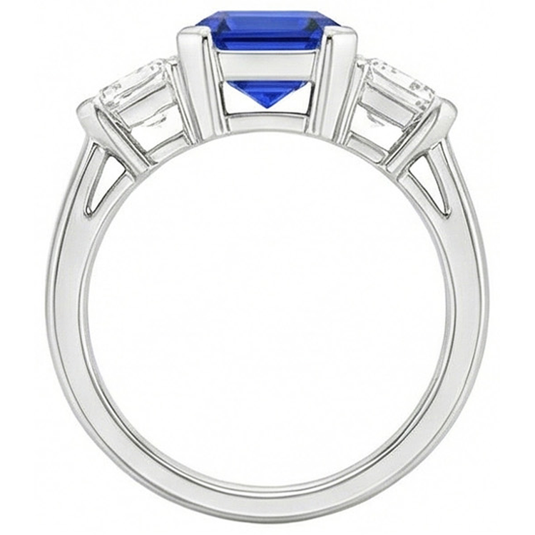 naturel asscher saphir 2carats bague vue de profil