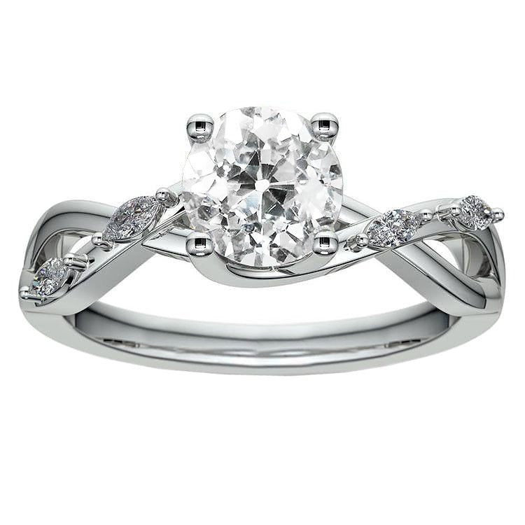 Bague Forme Ronde Torsadée Style Marquise Vieux Mineur Réel Diamants 3 Carats