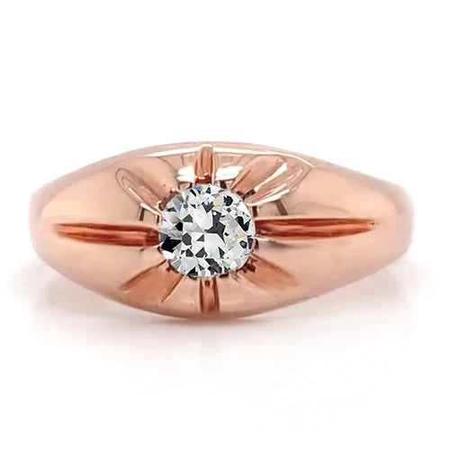 Bague Gypsy Or Rose Solitaire Rond Réel Diamant Taille Ancienne Mine 1 Carat
