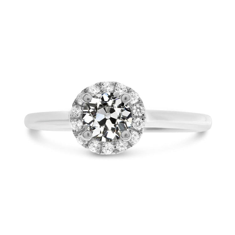 Bague Halo 3 Carats Ronde Véritable Diamant Taille Vieille Mine Or 14K