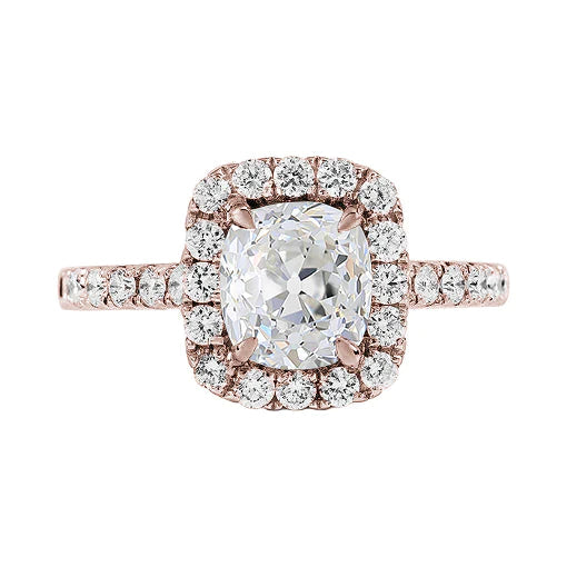 Bague Halo Anniversaire Coussin Taille Ancienne Réel Diamant 3.90 Carats Or Rose