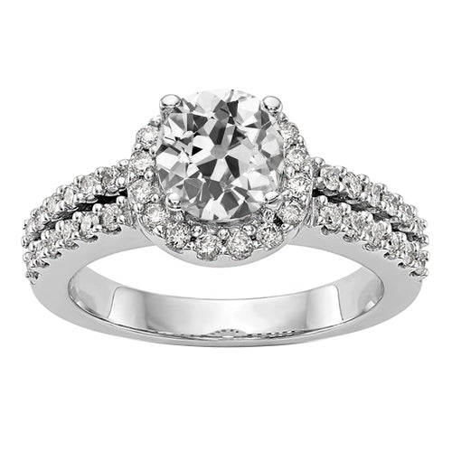 Bague Halo Avec Accents Double Rangée Réel Diamant Rond Taille Vieille Mine 4 Carats