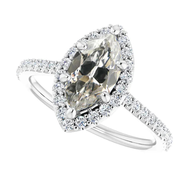 Bague Halo Avec Accents Rond & Marquise Vieux Réel Diamant Mineur 7.25 Carats