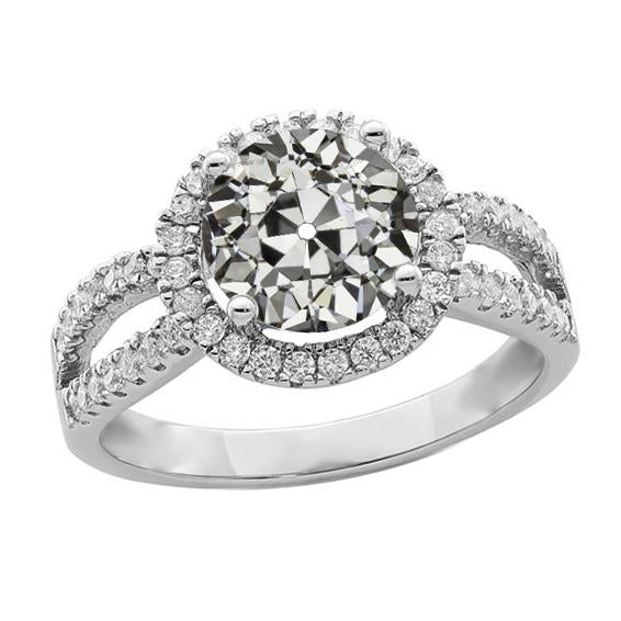 Bague Halo Avec Accents Rond Vieux Mineur Naturel Diamant Split Tige 4 Carats