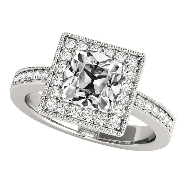 Bague Halo Avec Coussin Accents Réel Diamant Taille Vieille Mine Or Blanc 7.50 Carats