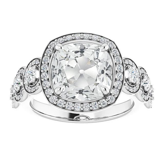 Bague Halo Avec Coussin Accents Vieux Mineur Réel Diamond 11.75 Carats Or
